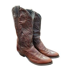 Code West Brown Leather Cowboy Boots Womens Size 7 Western Vintage Cowgirl